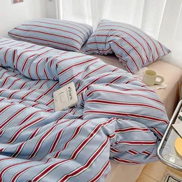 Nordic Sling Bed 150 Conjuntos de Cama Listras Conjunto de Capa de Edredão Quilt Cover Bed Sheet Quilt Define Queen Size INS Blogger Consolador Conjuntos 240326