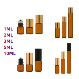 Garrafas de armazenamento de óleo essencial, bola de essência, cosméticos separados, vidro marrom, rolo âmbar, perfume vazio, recipiente líquido recarregável