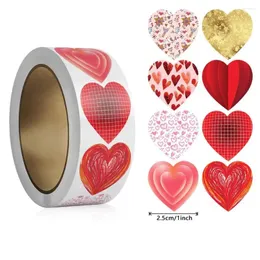 Gift Wrap 500PCS/Roll Heart Valentine's Day Stickers Seal Red Glowing Glitter Decorative Labels