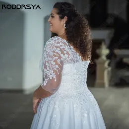 Roddrsya 3/4 Ärmeln Plus Größe Brautkleider für Braut V-Ausschnitt Applikationen Vestido Noiva Boho Schnürung Braut Kleid Strand Condent Made gemacht