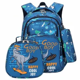 Школьные сумки для детей, школьные рюкзаки для девочек-подростков, мальчиков и девочек, рюкзак с динозавром, аниме, ланч-бокс с пеналом, 16Ql #