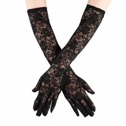 1 пара элегантных женских кружевных свадебных перчаток Lg, сексуальных сетчатых тюлевых перчаток с длинными пальцами, эластичных варежек на руку Wr Dr Accories 07vS #