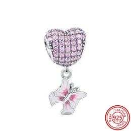 Passar original Pandora Charm Armband DIY smycken Nya 925 Sterling Silver Pink Scooter Fjärilsblommaträd Hjärtat astronautpärlor