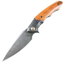 A6711 Högkvalitativ flipper fällkniv D2 Stone Wash Blade Rosewood Handle Ball Bearing Outdoor Camping Vandring Fiske EDC Mapp Knivar