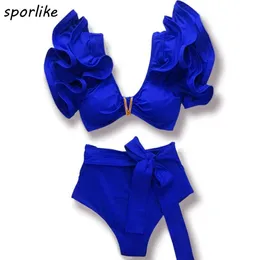 Damen-Bademode, Sporlike, V-Ausschnitt, hoch tailliertes Bikini-Set mit Schulterfalten, sexy bedruckter Badeanzug, zweiteiliger Badeanzug 2024, Damen-Badeanzug J240330