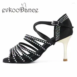 Tanzschuhe Evkoodance Customsize Schwarz mit Rhinostone Zapatos De Baile 7cm Absatzhöhe Salsa Bequem Evkoo-515