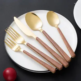 Flatware Sets 30Pcs Stainless Steel Cutlery Set Plastic Handle Gold Knife Fork Spoon Tableware Festival Kitchen Dinnerware Gift