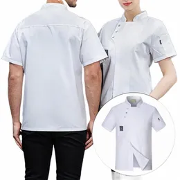 Chef Top Kurzarm Taschenschnalle Unisex Catering Arbeitskleidung Plus Größe Bäckerei Restaurant Chef Uniform Kantine Kleidung F2vb #