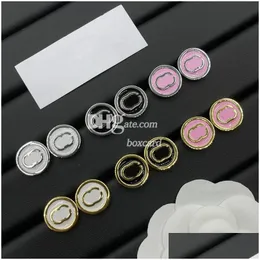 Charm Circle Metal örhängen G Letter Stamps Ear Studs Stylish Simple Chic med Box Birthday Christmas Gift Drop Delivery Jewelry Otlcq