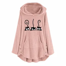 Frauen Winter Hoodies Fleece Sweatshirt Katze Stickerei Kawaii Hoodie Plus Größe Frauen Warm Verdicken Mantel Übergroßen Hoodie Top #38 43NI #