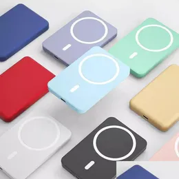 Cell Phone Power Banks Portable Mini Magnet Powerbank 5000Mah Candy Colors Magnetic Wireless Charger Bank Drop Delivery Phones Accesso Otatq