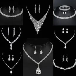 Värdebelt lab diamantsmycken Set Sterling Silver Wedding Halsbandörhängen för kvinnor Bridal Engagement Smycken Gift F5LZ#