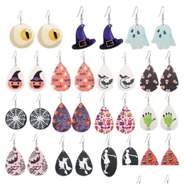 Dangle Chandelier Halloween biżuteria Śliczna dynia Latarnia Druk drukowana skórzana kolczyka Kreatywne dziewczyny Women oświadczenie obręcze dh8tt