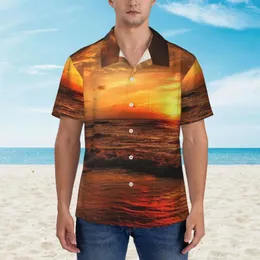 남성용 캐주얼 셔츠 일몰 인쇄 비치 셔츠 남성 바다 파도 여름 짧은 소매 패턴 레트로 Y2K 대형 블라우스 선물