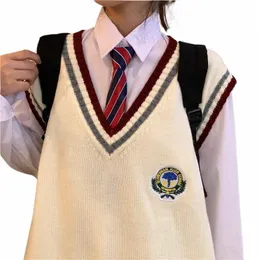 2021 Japanese-style Pullover Spring And Autumn JK College Style Loose Sleevel Sweater Knitted Vest V-neck School Girl Uniform 09PD#