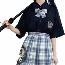 Vit Cott Japanese Summer Student School Girls JK Uniforms Sailors Suit Short Sleeve Brodery Black White Shirt Women Tops V6LK#
