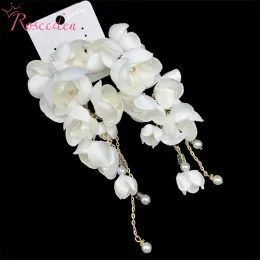 Ohrringe handgefertigt weiße Blume Brautohrringe Hochzeit Schmuck Gold Farbe Frauen Drop Ohrring Re4410