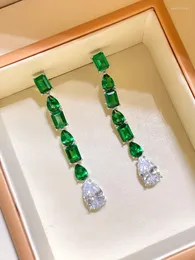 Studörhängen mode retro mångsidig mormor grönt vatten droppe 925 sterling silver set med högkol diamant bröllop smycken