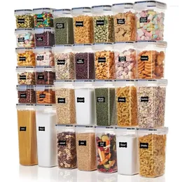 Bottiglie di stoccaggio Vtopmart Contenitori per cucina e dispensa in plastica con coperchi per cereali Set di contenitori per alimenti ermetici da 32 pezzi