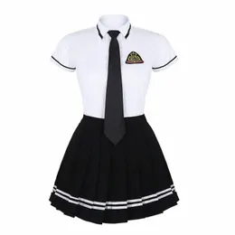 Tiaobug japansk skolflicka uniform kostym vit kort ärm t-shirt topp veckad kjol cosplay koreansk flickor student dräkt set u3km#