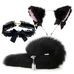 Adulto sexo brinquedos para casais erótico cosplay conjunto raposa anal plug cauda orelhas de gato headbands colar punhos acessórios íntimos sex shop 240315