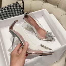 Sandali femminile primavera ed estate baotou trasparente stiletto tacchi alti strass femminile appuntita scarpe single a tutto campo