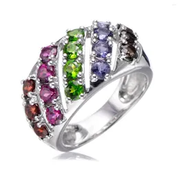 Cluster Rings Garnet Rhodolite Chrome Diopside Iolite Smoky Quartz Rhodium Over Sterling Silver Ring