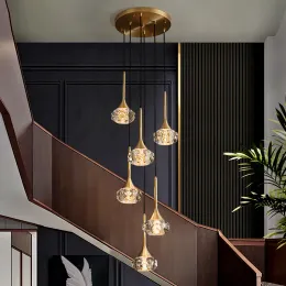 Tutte le scale di rame lungo lampadario moderno moderno duplex minimalista villa loft appartamento a rotazione della scala di lusso di lusso