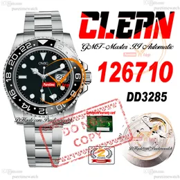 126710 DD3285 أوتوماتيكي للرجال ساعة نظيفة CF Ceramics Bezel أسود Dial Green Hands 904l Oyststeel Super Edition نفس بطاقة الضمان التسلسلي إعادة إعادة تحديث