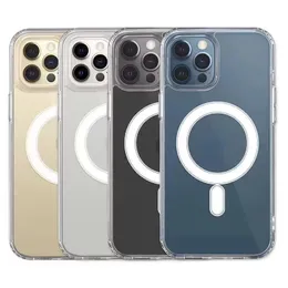 Capa de telefone à prova de choque transparente e magnética acrílica para iPhone 15 14 13 12 11 Pro Max com pacote de varejo DropShipping