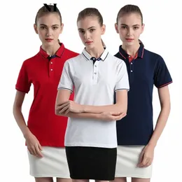 Verão lapela camisa feminina logotipo personalizado roupas de trabalho hotel uniforme polo camisa catering garçom macacão topo y4cf #