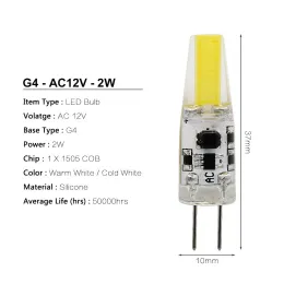 5st Dimble LED MINI G4 LAMP AC DC 12V Högkvalitativ COB SMD Chandelier Candle Light Byt ut 30W Halogenn -glödlampa