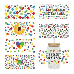 Fensteraufkleber 3D UV DTF Transfers Aufkleber 16oz Cup Wraps Autism Awareness Day Gedruckt für DIY Glas Keramik Metall Leder usw. D8254