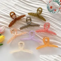 Clamps Korean New Fashion Oversized 13Cm Transparent Jelly Cross Hollow Plastic Hair Claw Clips Accessories For Drop Delive Dhgarden Dhfbr