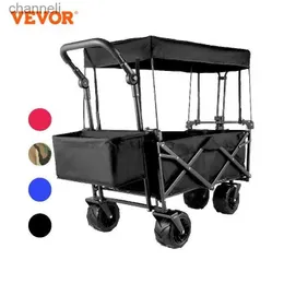 Camp Furniture VEVOR Folding Wagon Cart W/ Adjustable Handle Bar Removable Canopy Oxford Cloth Collapsible Shopping Outdoor Camping Beach Cart YQ240330