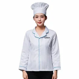 mundur szefa kuchni dla damskiej kurtki gotowania ubrania koszulka kuchenna garnitur Wair Food Service Płaszcz Girl Persalized Works Custom Logo 08oi#