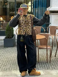 Coletes femininas vintage leopardo impressão sem mangas colete feminino elegante único breasted colete fino 2024 primavera moda senhora rua outwears