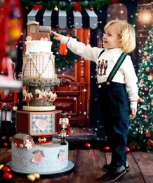 Conjuntos de roupas Menino Roupas Espanhol Crianças Desgaste Outono / Inverno Natal e Ano Conjunto Camisa de Algodão Calças Suspensas 1-5Y