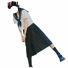 black school uniform Japanese student uniform JK Uniform suit summer suit orthodox sailor suit pleated skirt class I83C#