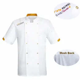 Manga curta Chef Uniforme Hotel Kitchen Cook Jacket Pastelaria Baker Garçom Roupas r7Ae #