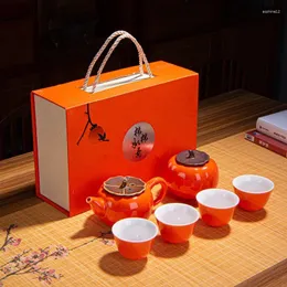 Teaware Sets 6pcs/set Creative Ceramic Persimmon Tea Set Company Annual Meeting With Hand Gift