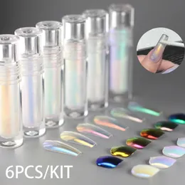 6PCS SET Flüssiges Chrom für Nägel Reiben Pigmenteffekt Aurora Pulver Spiegel Dekoration Nagelgel 240328