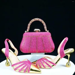 Sapatos de vestido Fuchsia Mulheres e saco conjunto africano senhoras apontadas dedos bombas combinar com bolsa sandálias bolsa embreagem femmes sandales gl31