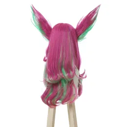 L-e-mail peruka syntetyczne włosy xayah cosplay peruka lol gwiezdne strażnice cosplay długa różowa zielona peruka z uszami Halloween peruka