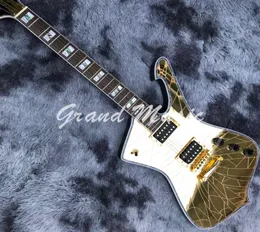 Personalizado comum branco espelho crack 6 cordas guitarra elétrica ouro espelho folheado1002541