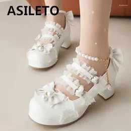 Sukienka buty Asileto Lolita w stylu Kobiece Kobiece okrągłe palce obcasy 5 cm platforma 1,5 cm Bowknot Koraliki słodkie dziewczyny małe rozmiar 30 31