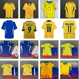 94 98 02 04 Винтажный трикотаж Бразилии ROMARIO RIVALDO BraziLS CARLOS Ronaldinho camisa de futebol Ronaldo KAKA 1994 1998 2002 2004 PELE Ретро футбольные майки мужские детские комплекты