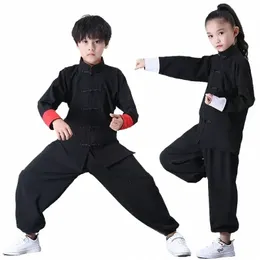 Crianças Kung Fu Uniforme Tradicial Roupas Chinesas para Meninos Meninas Wushu Costume Top Pants Suit Set Tai Chi Folk Stage Outfit d1wG #