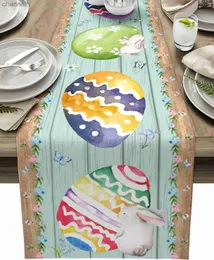 Table Runner Easter Rabbits Eggs Green Wood Grain Linen Runners Dresser Scarves Decor Farmhouse Dining Party yq240330