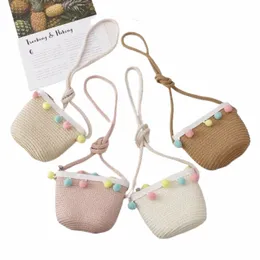 Borsa a tracolla per ragazze per bambini fatta a mano Estate Borse per bambini in paglia Borsa per bambini Borsa per chiavi per bambini Portamonete carino Princ Mini borsa R2OX #